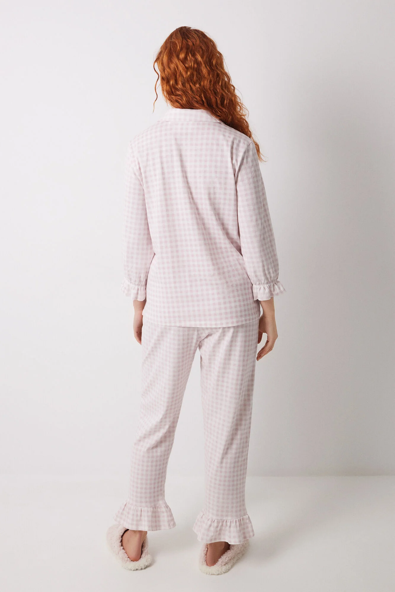 Long shirt pajamas 100% cotton pink checkered - Image 3