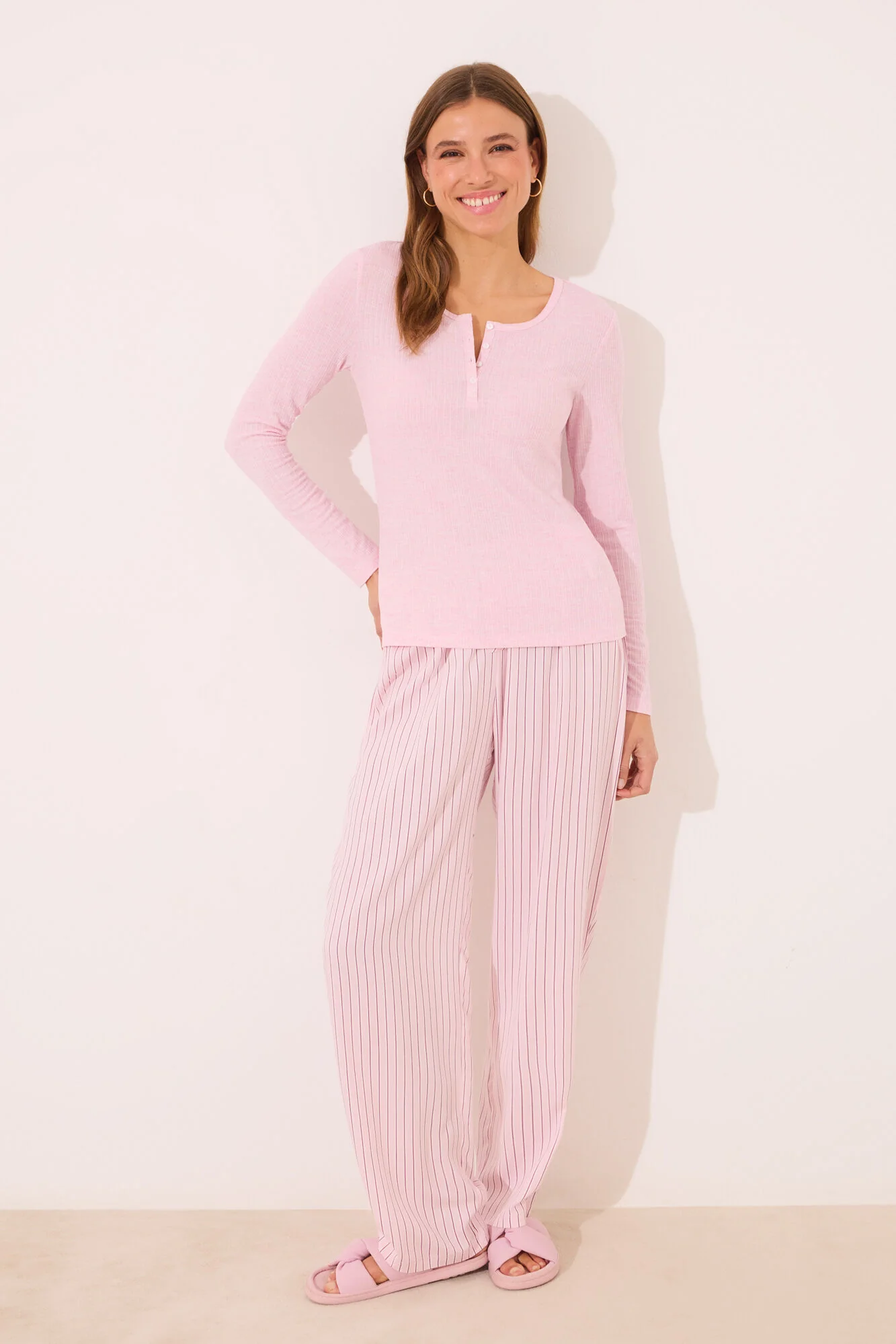 Long striped striped viscose ribbed long pyjamas