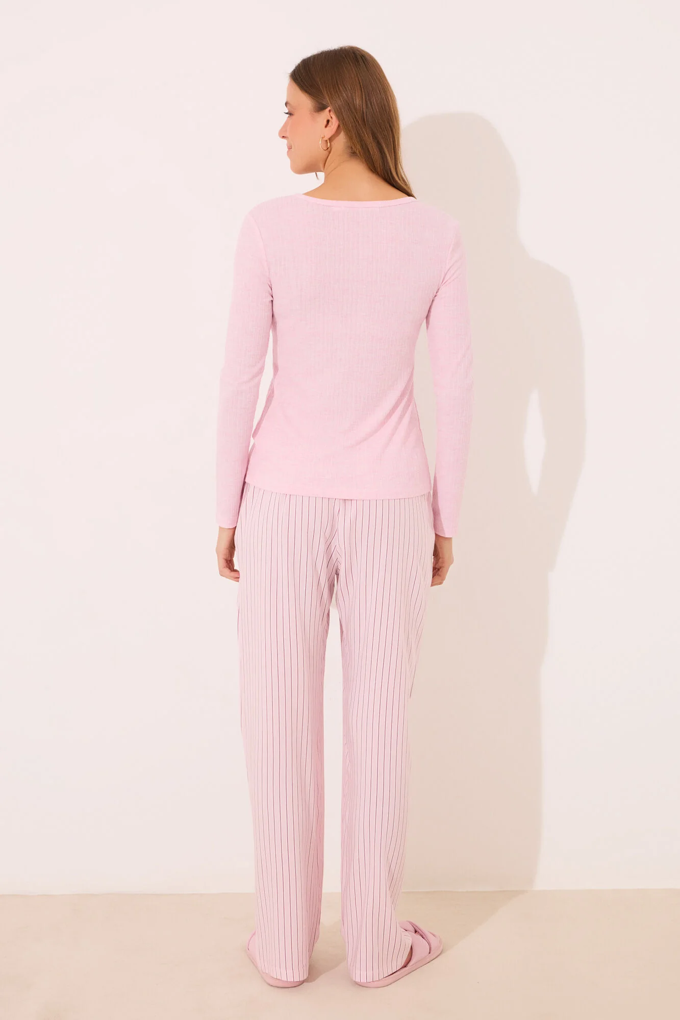 Long striped striped viscose ribbed long pyjamas - Image 4