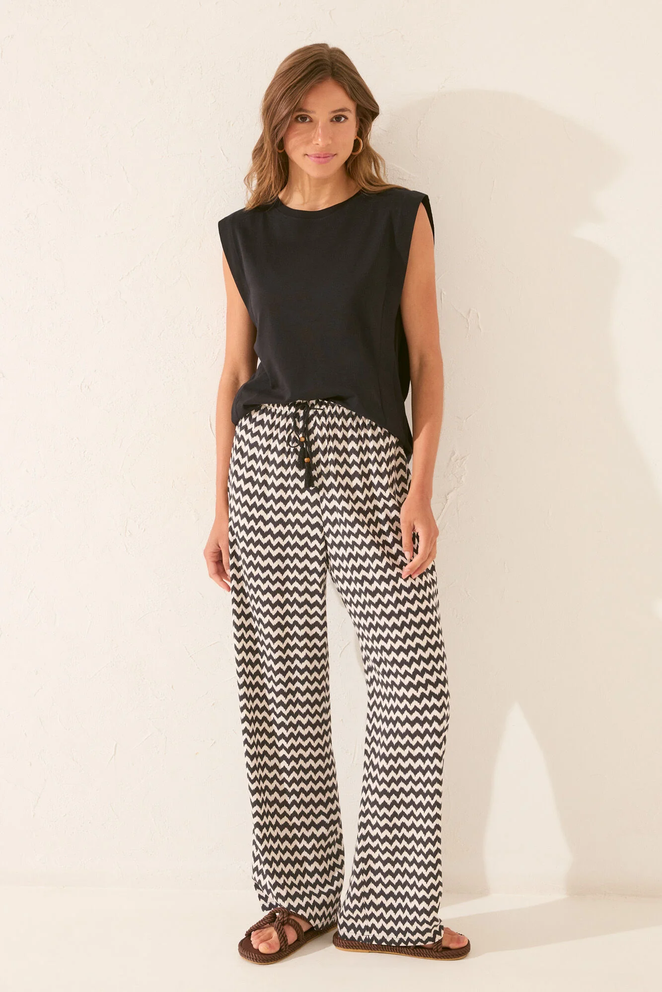 Long viscose ikat print trouser
