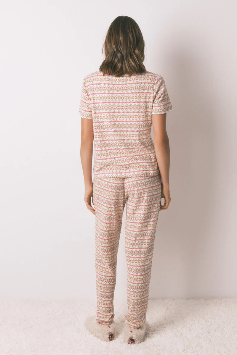 Long waffle-textured plush pajamas with borders Mafalda - Image 3