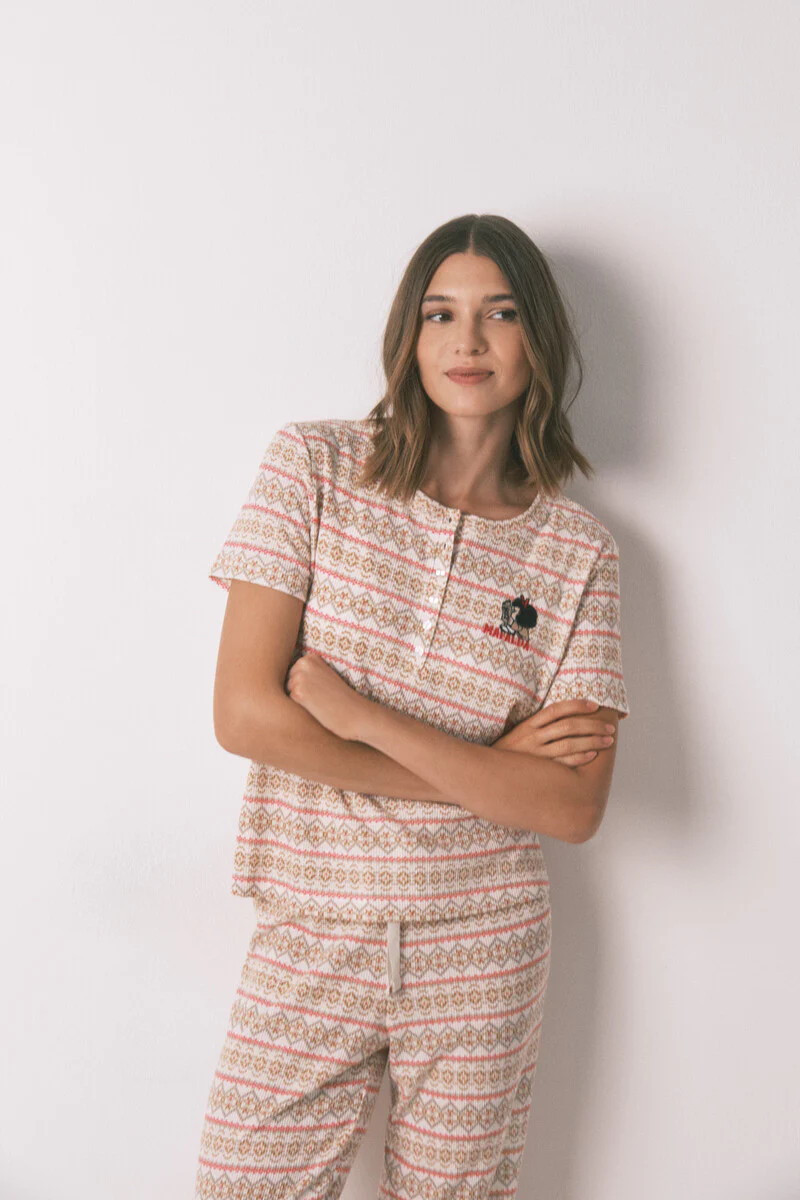 Long waffle-textured plush pajamas with borders Mafalda - Image 6