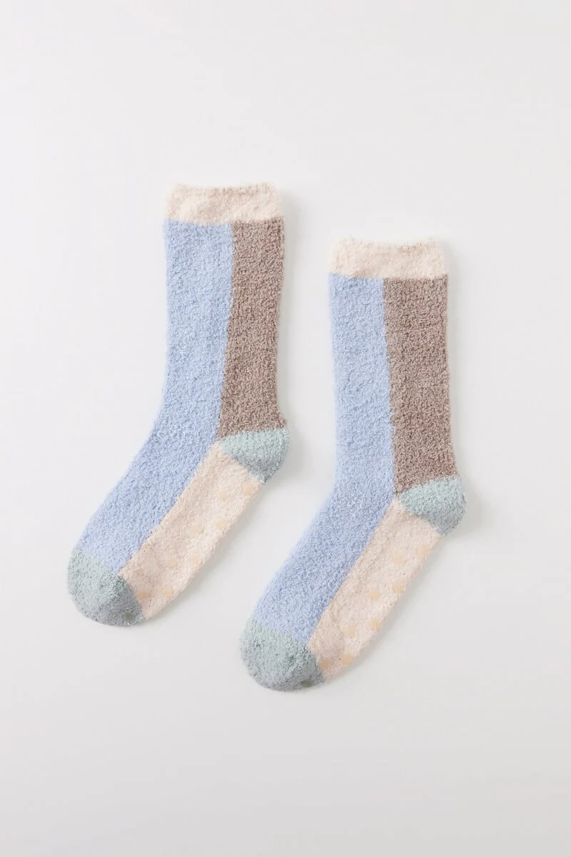 Blue and green fluffy socks