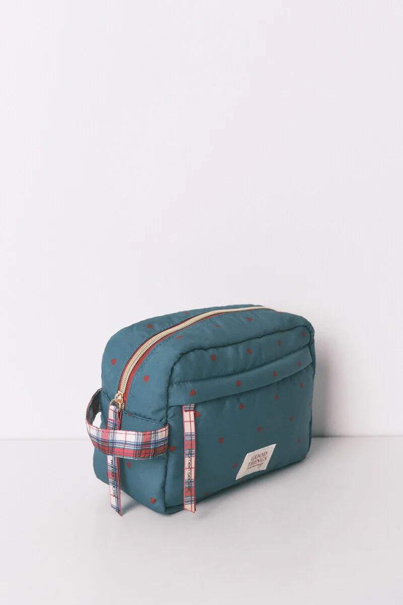 Medium green nylon vanity case with heart print - Image 2