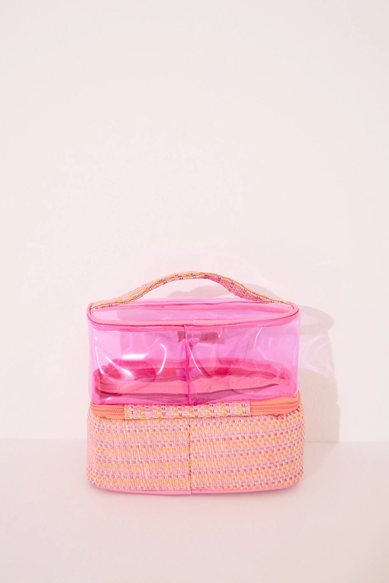 Medium pink double raffia vanity case - Image 5