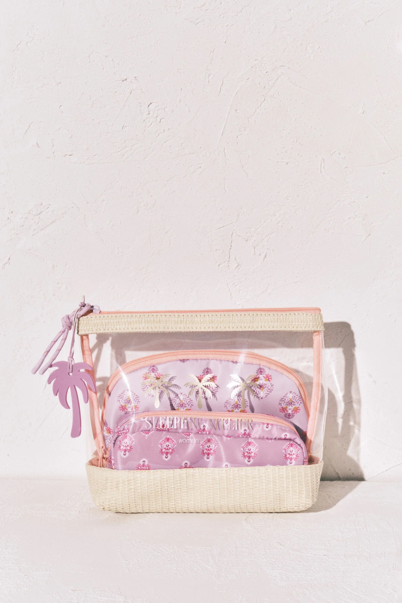 Pack of 3 transparent and patterned toiletry bags