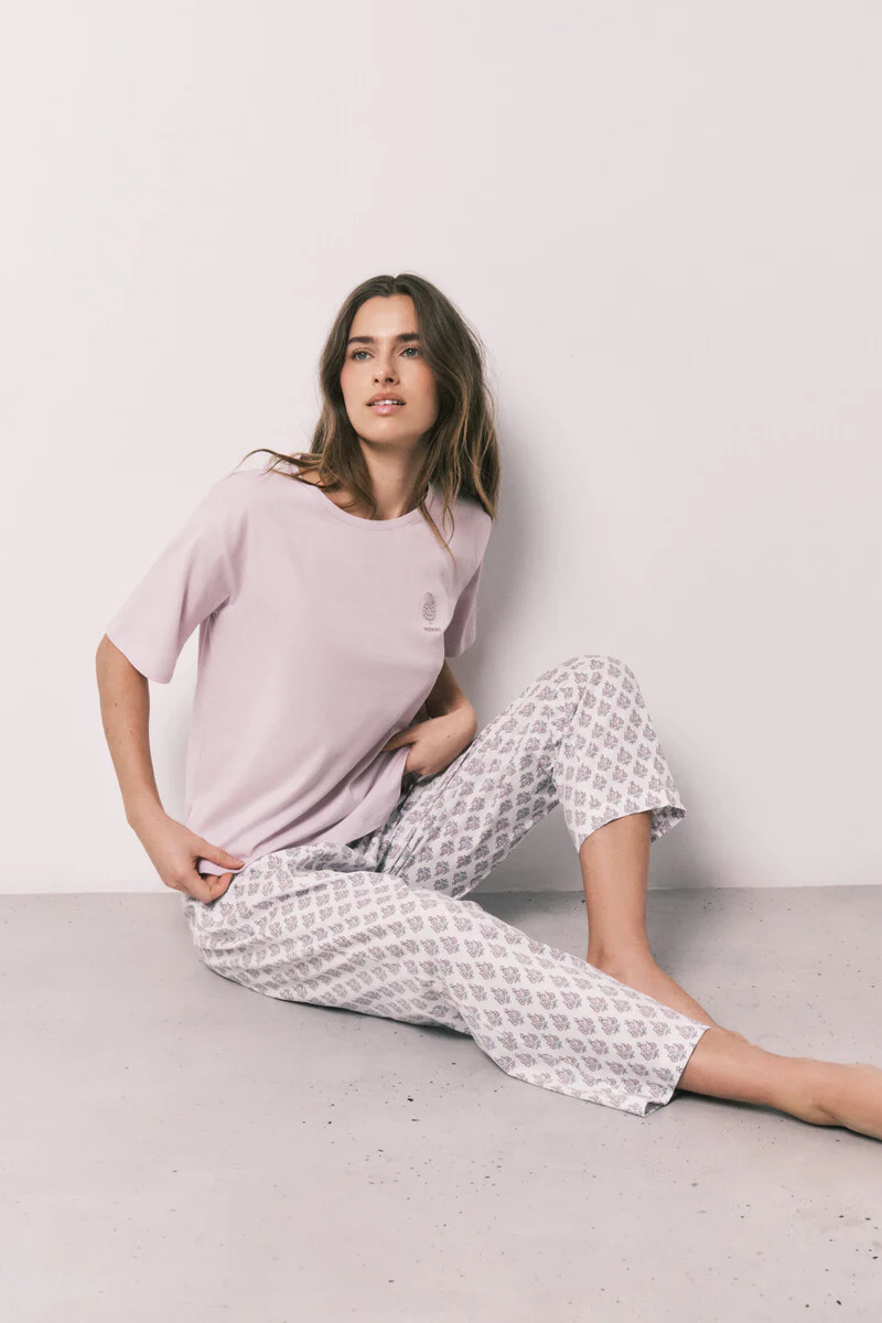 Pink 100% cotton stamp print pyjamas