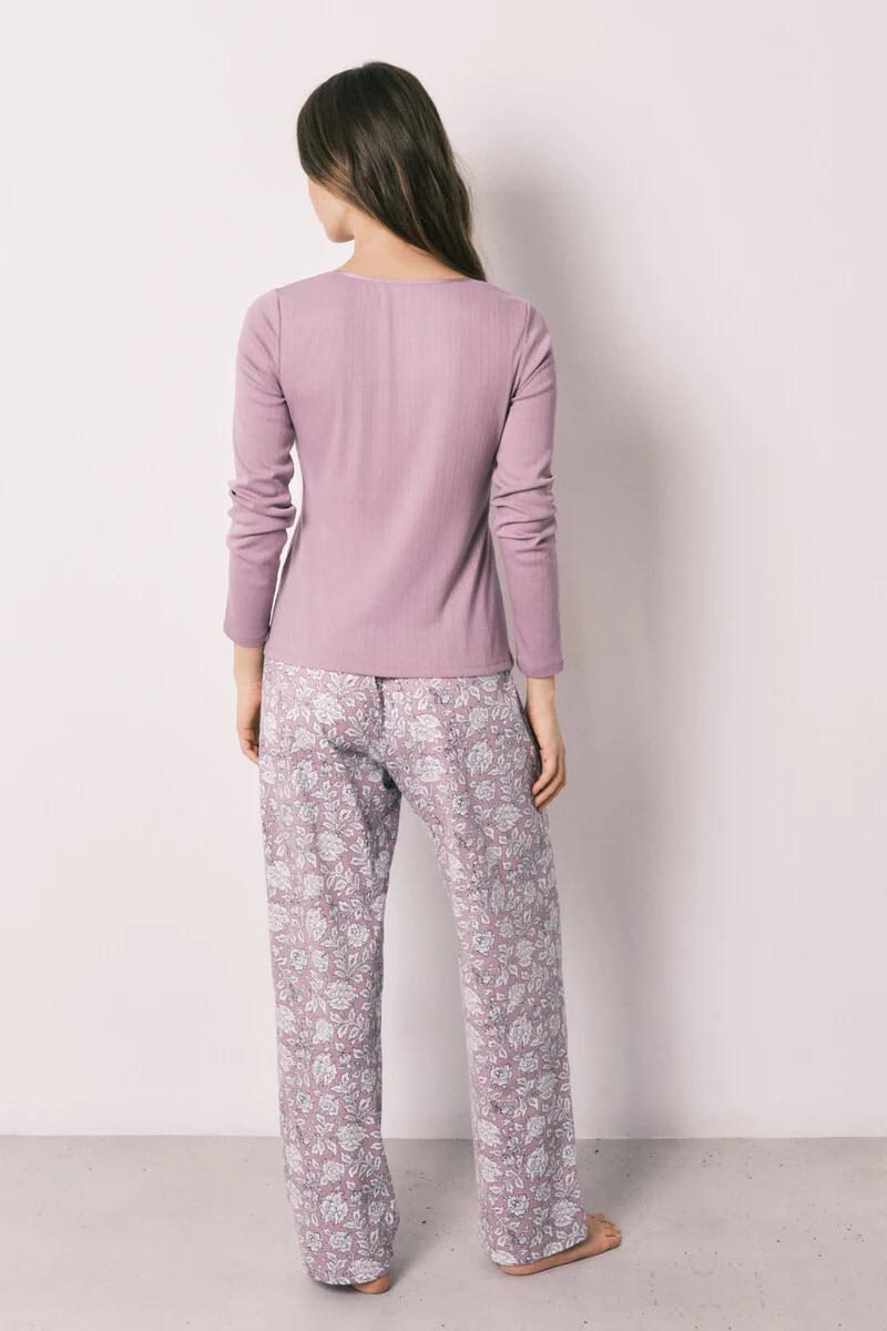 Pink floral print long pyjamas - Image 6
