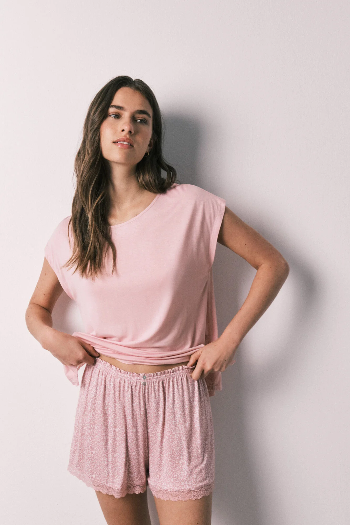 Pink viscose animal print short pyjamas