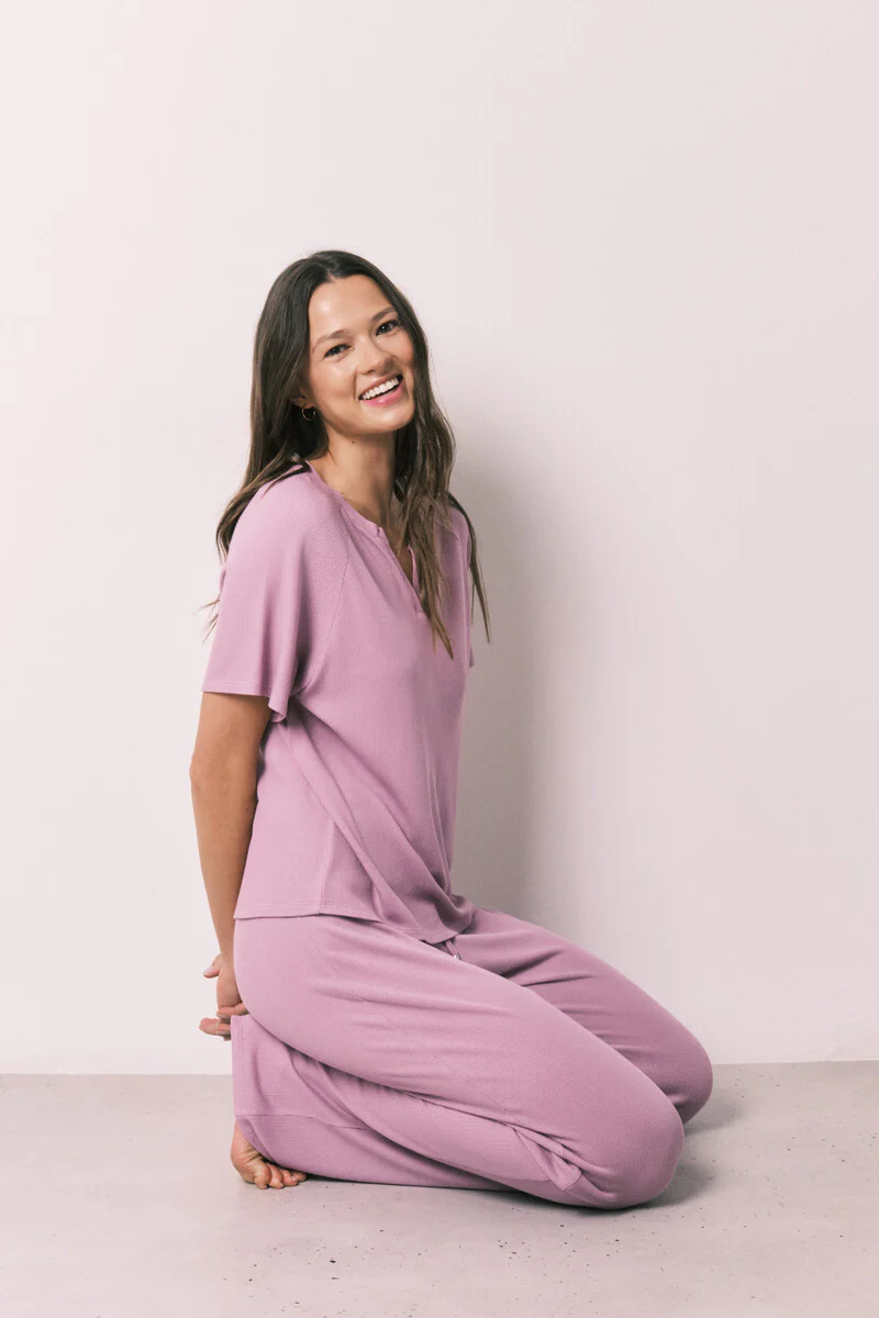 Pink waffle texture Capri pajamas
