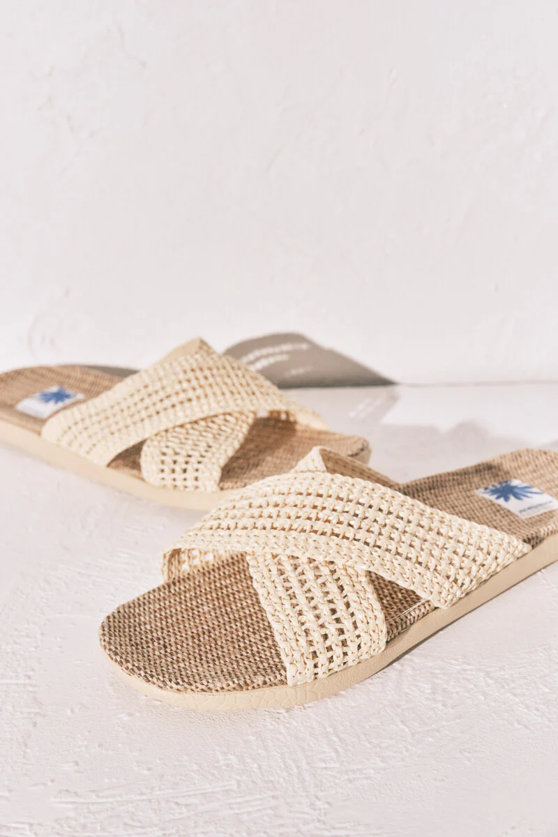 Raffia-effect strappy sandal