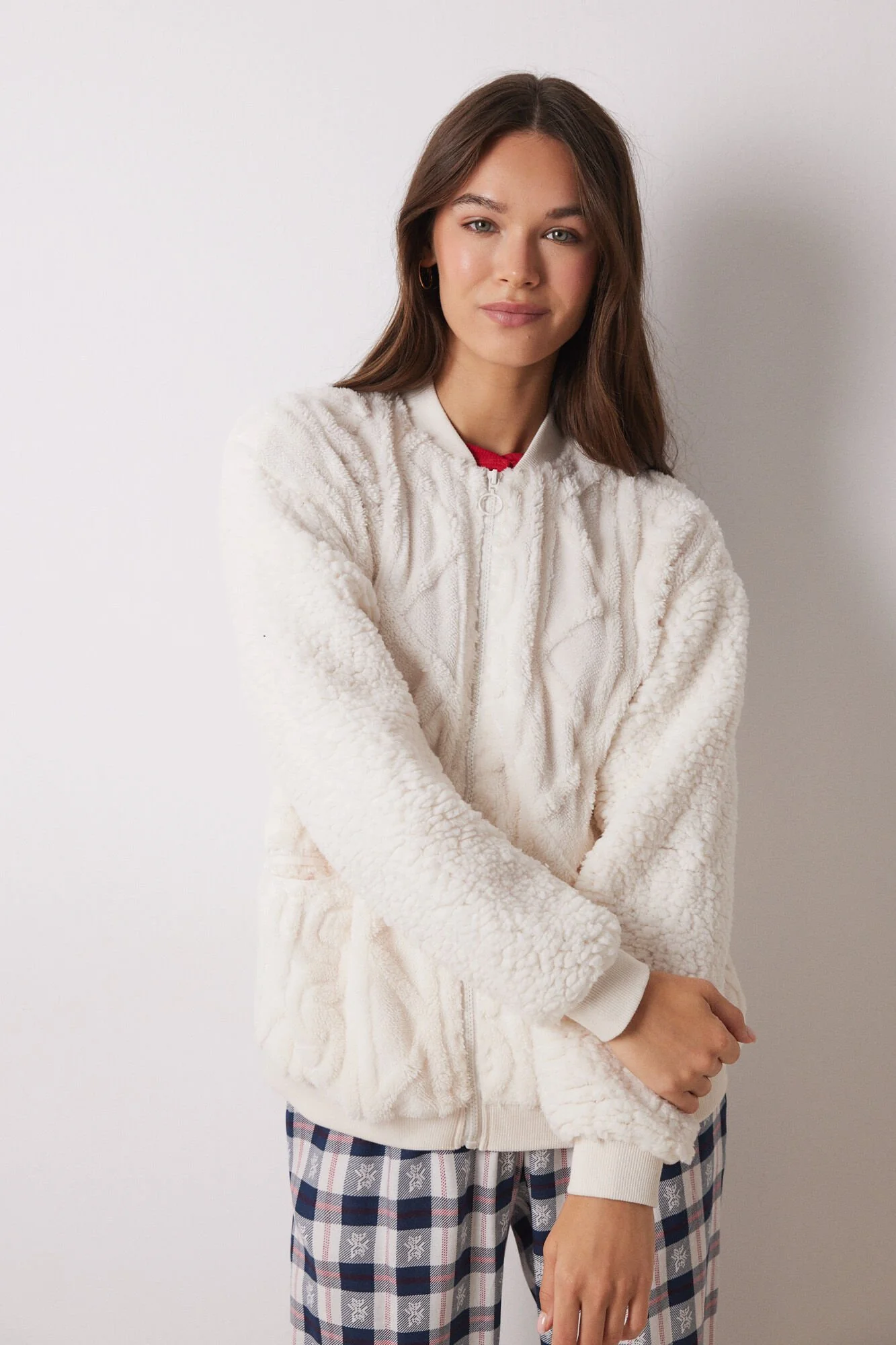 Short faux shearling sleeve robe