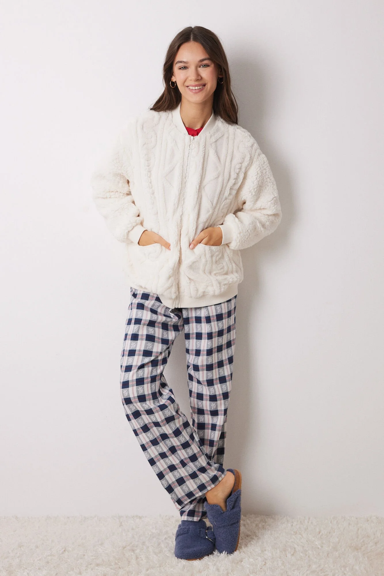 Short faux shearling sleeve robe - Image 2
