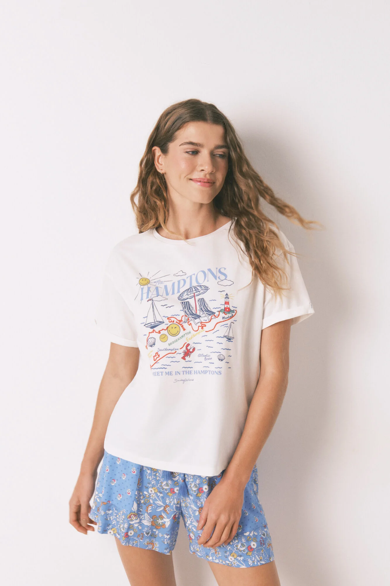 Smile Off White Cotton T-shirt