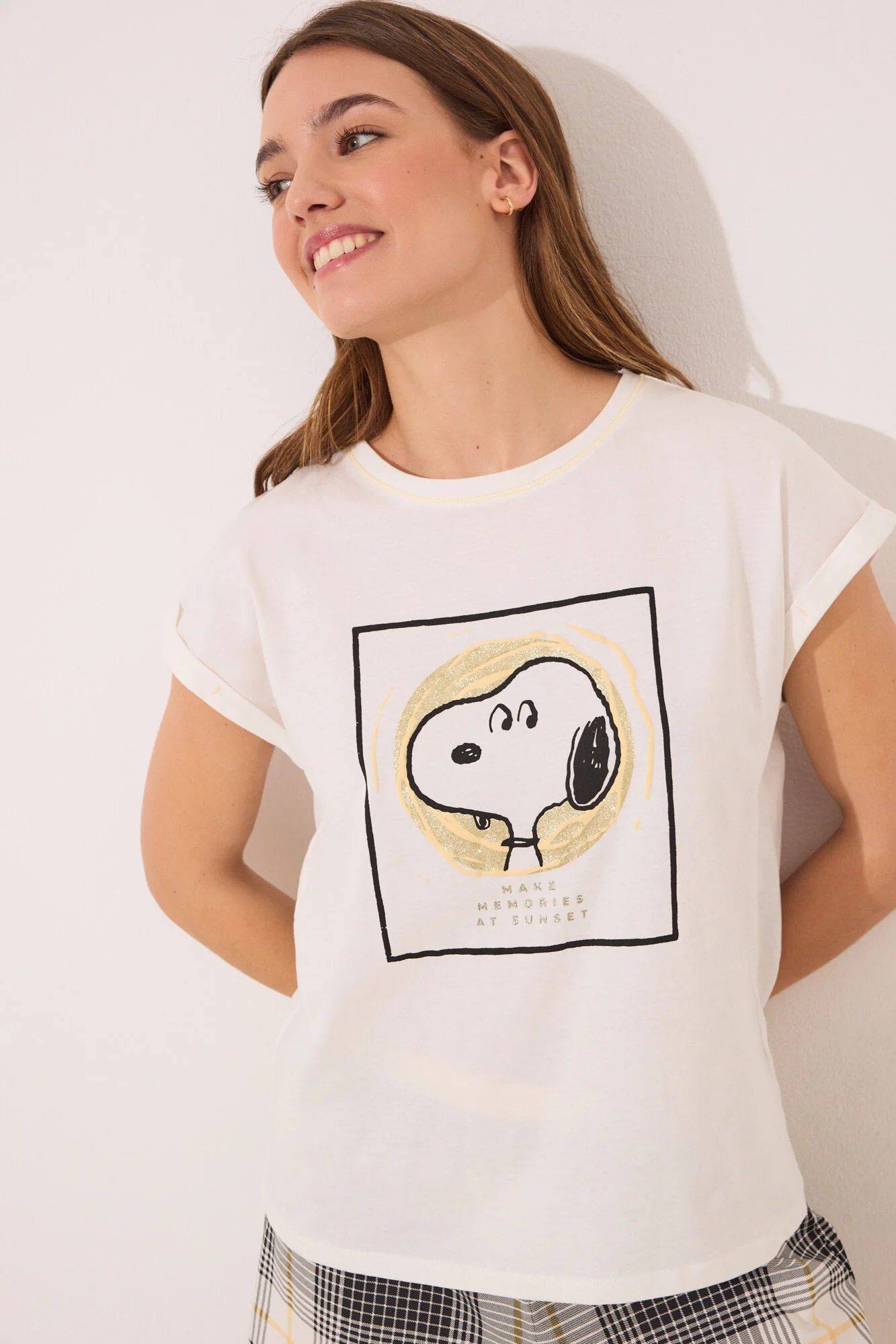 Snoopy cotton short pyjamas with checkered pattern - Image 5