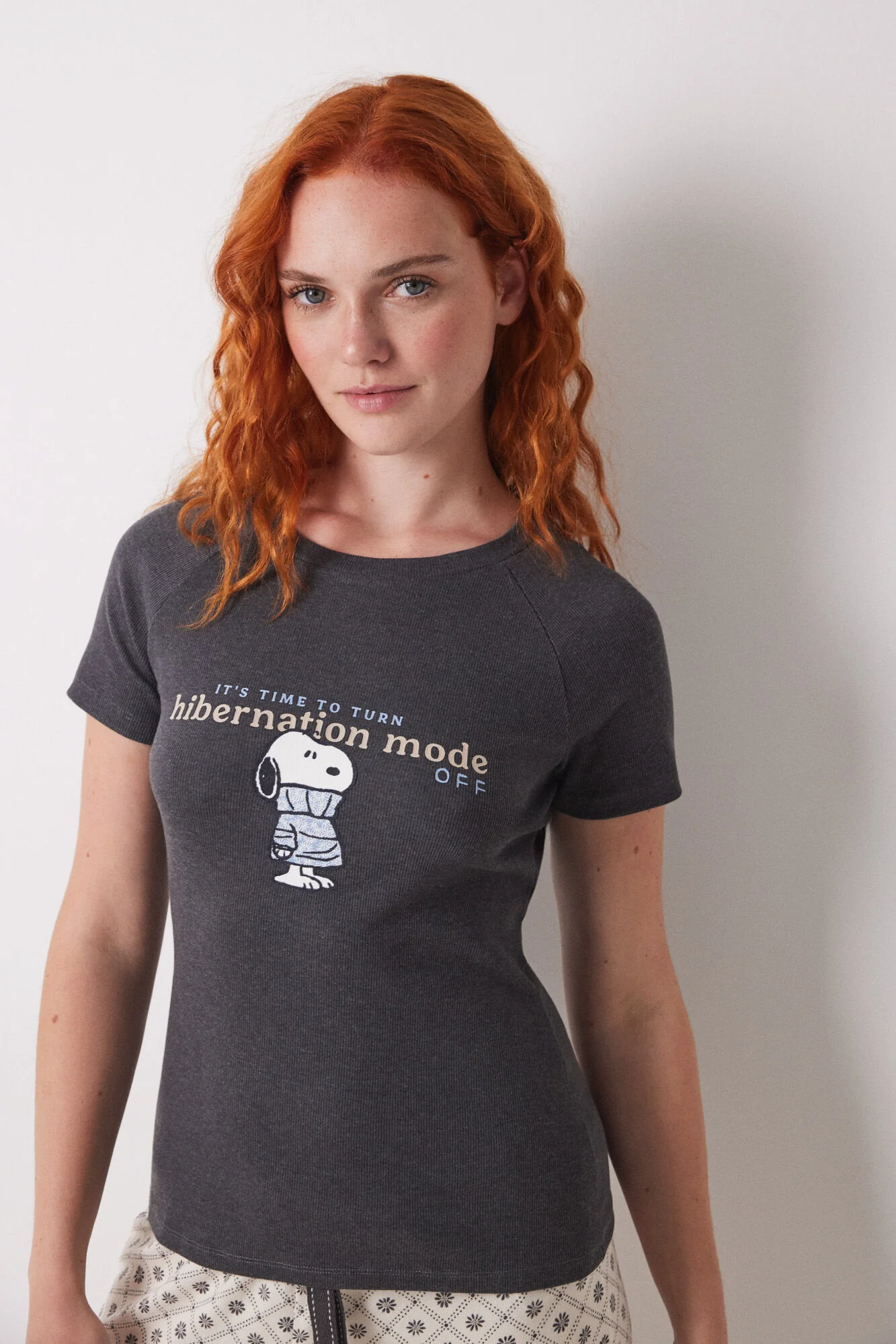 Snoopy ribbed short sleeve T-shirt