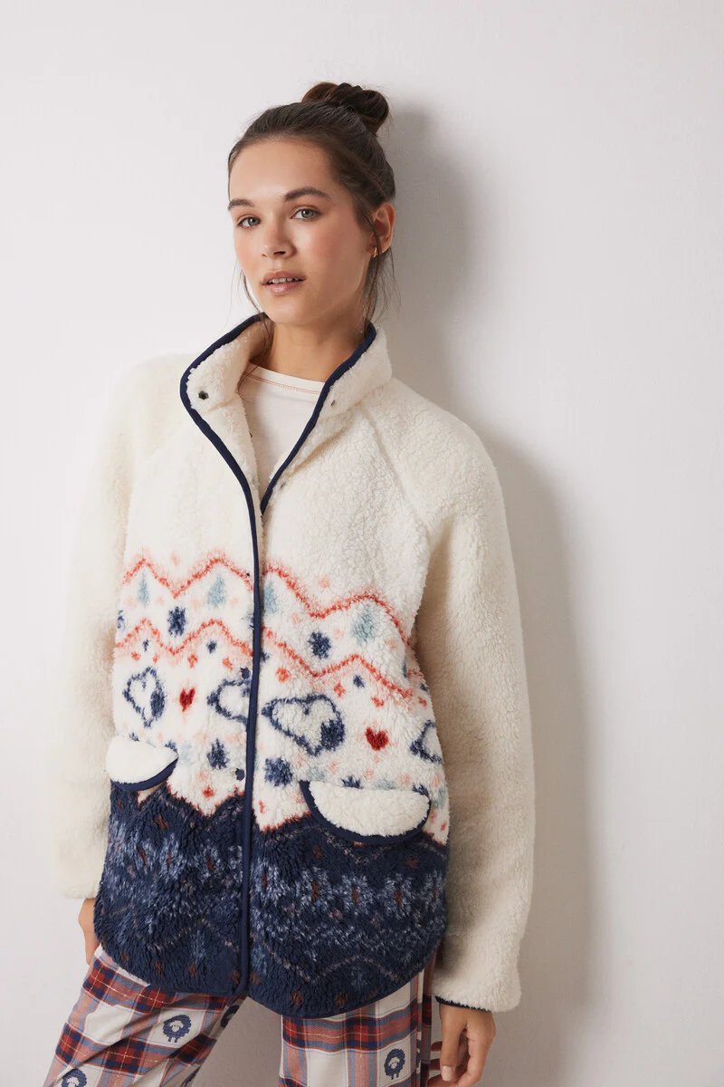 Snoopy white faux shearling short robe