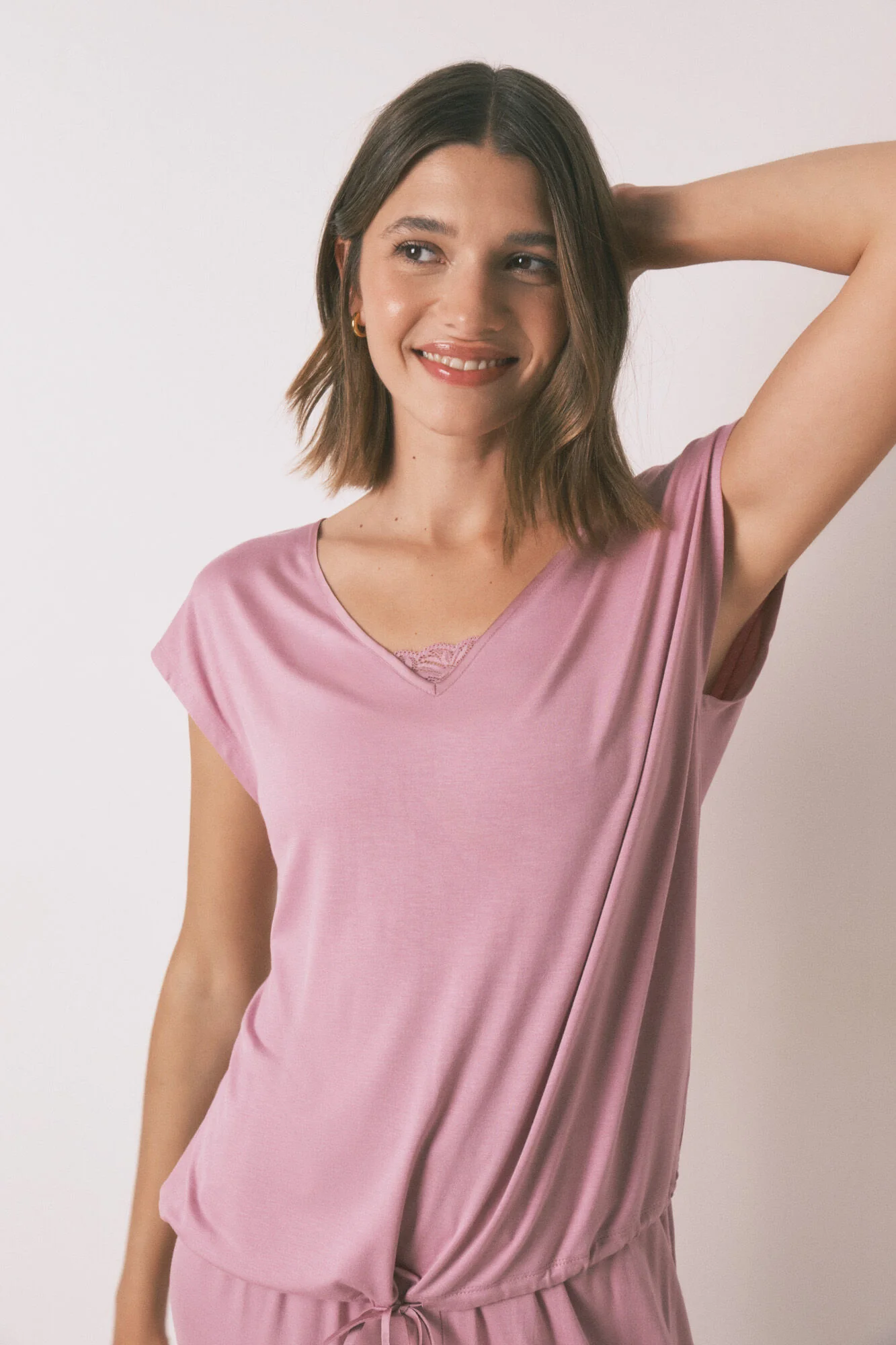 Soft touch pink viscose Capri pyjamas - Image 6