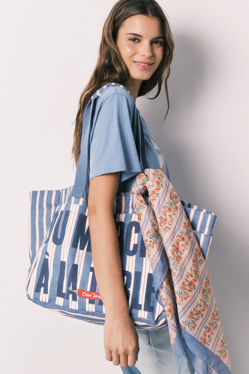 Striped cotton shopper bag