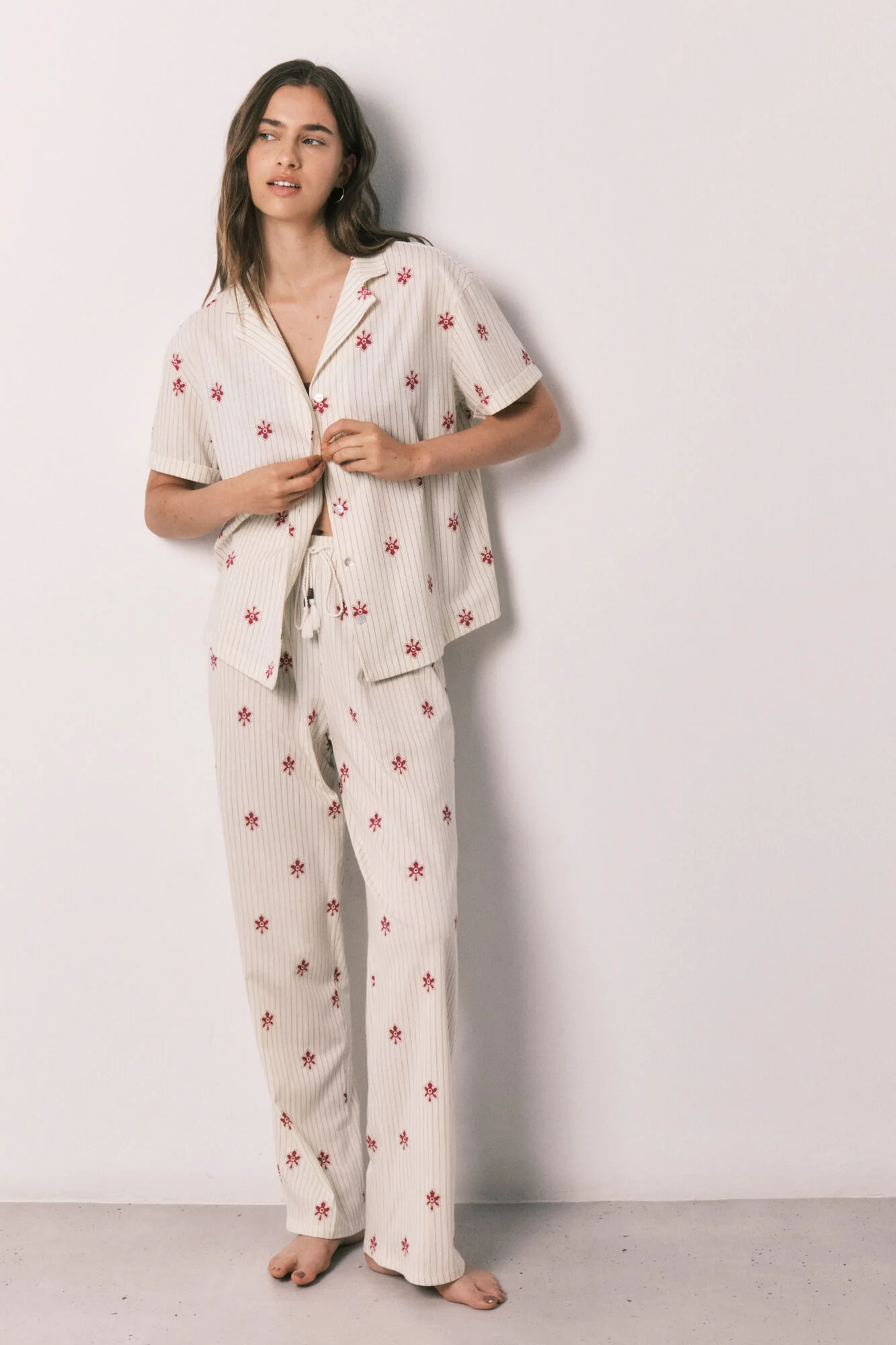Striped floral cotton classic long pyjamas