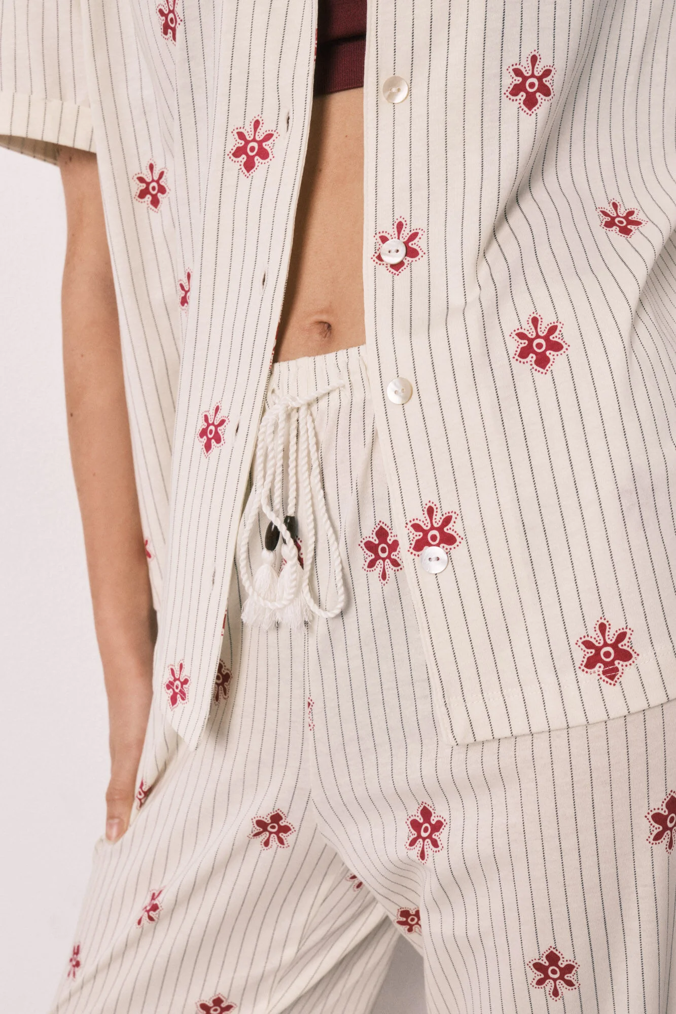 Striped floral cotton classic long pyjamas - Image 2