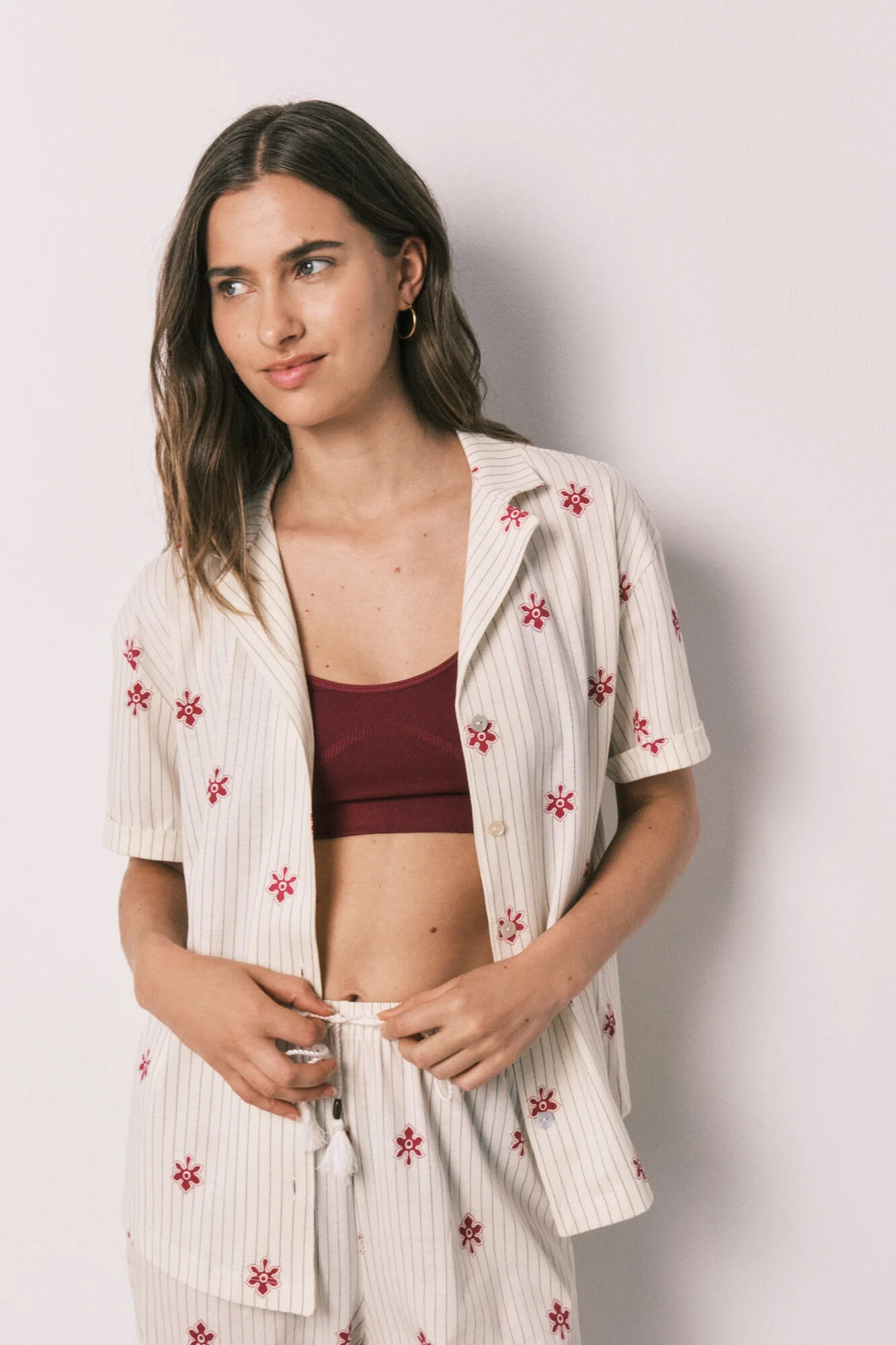 Striped floral cotton classic long pyjamas - Image 3