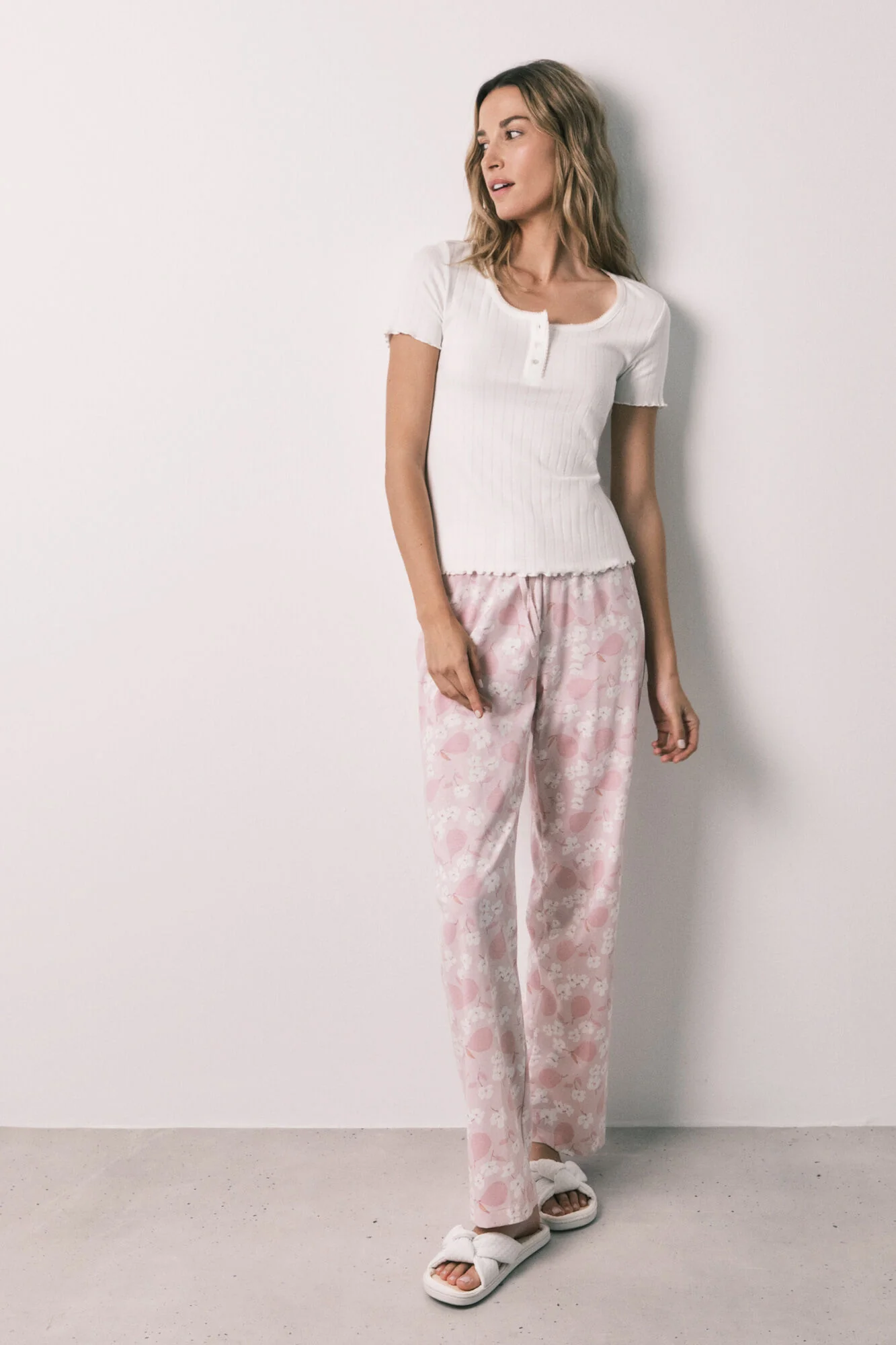 White cotton short sleeve long pyjamas - Image 2