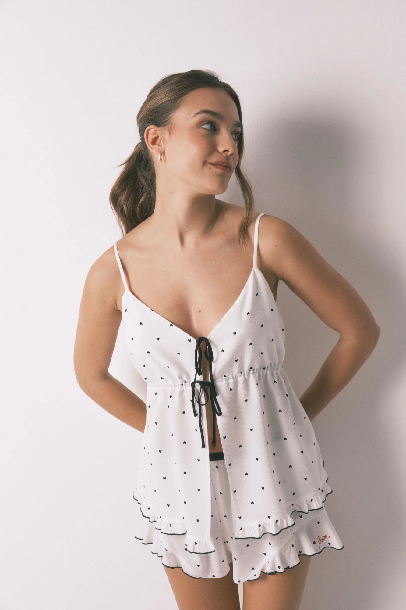 White strappy heart print short pyjamas - Image 7