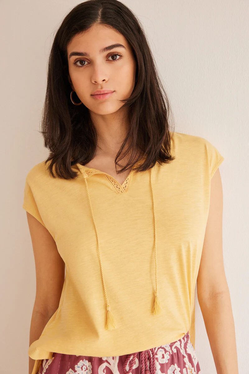 Yellow slub textured T-shirt